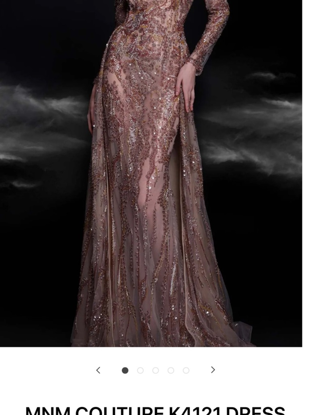 MNM Couture Rose Taupe Sequin Embellished Long-Sleeve Gown